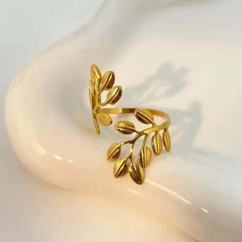 Gold Tone Leaf Branch Adjustable Finger Ring